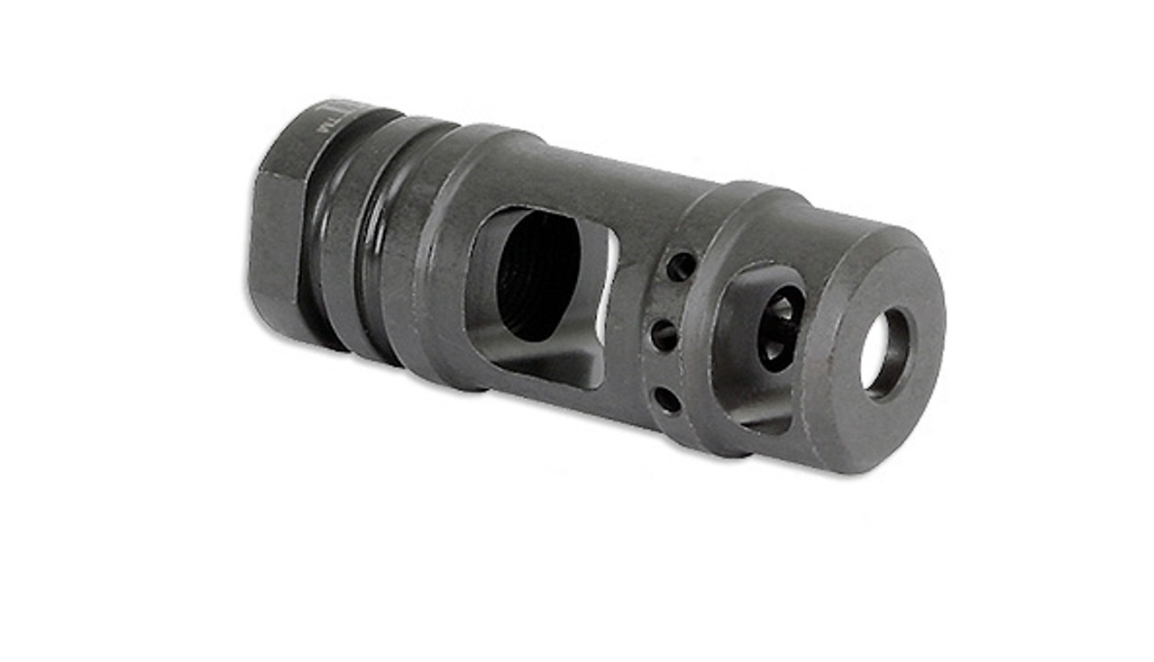 Midwest Industries AR-15 5.56/.223 Two Chamber Muzzle Brake with tool steel construction and phosphate finish.