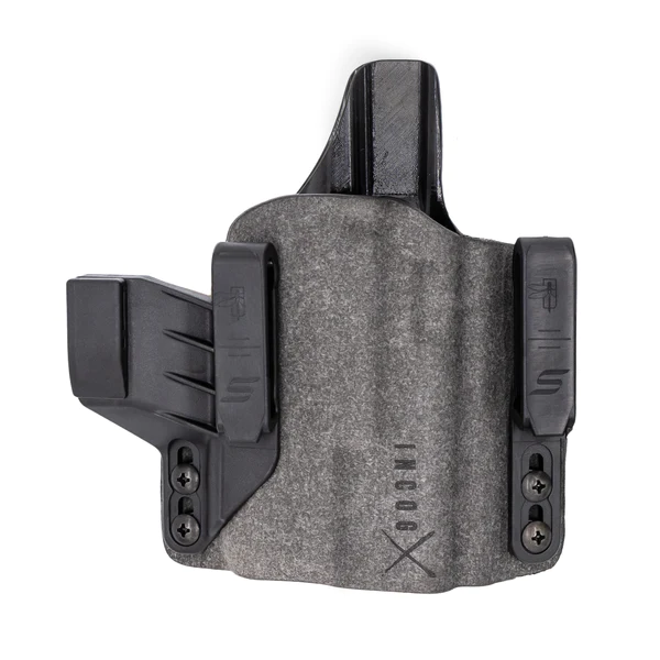 Safariland IncogX IWB Holster for Smith & Wesson M&P 2.0 shown with microfiber suede wrap and over-the-belt clips for deep concealed carry