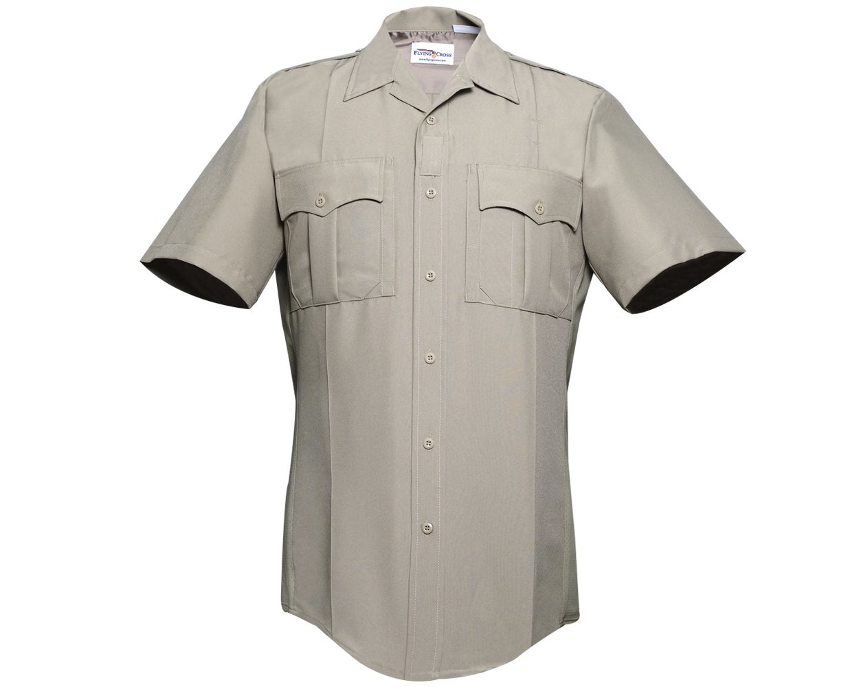 Flying Cross Men's Command Power Stretch Short Sleeve Uniform Shirt with Zipper 92R78Z - Silver Tan, 5XL