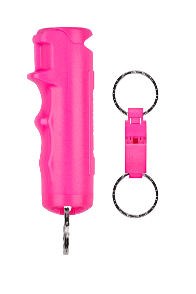 Sabre Pepper Gel with Quick Release Whistle Keychain - Pink