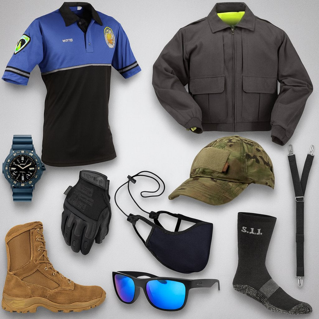 Collection of clothing and accessories for public service, featuring tactical gear, uniforms, and functional apparel.