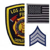 Los Angeles Fire Department patch, American flag, and sergeant chevron patches for service professionals.