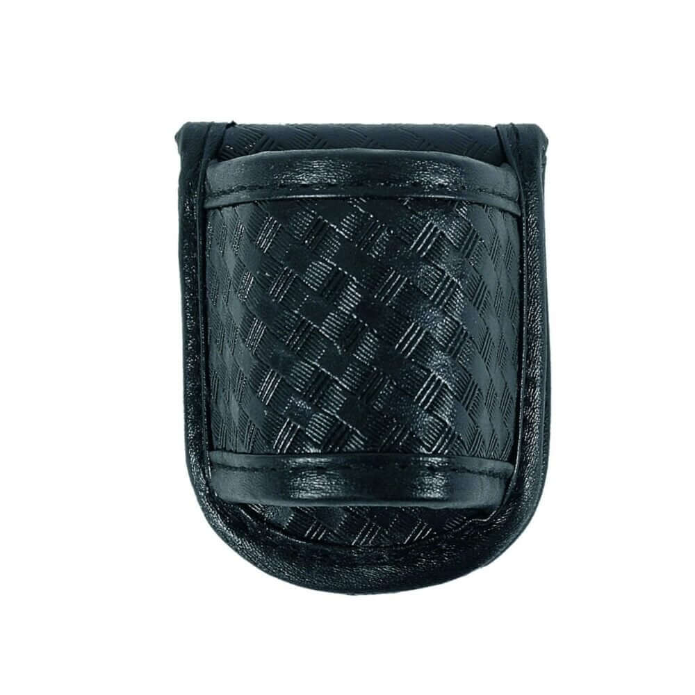 Black woven leather pouch for stylish storage and organization. Perfect for accessories and everyday essentials.