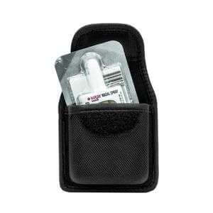Black Narcan holder with nasal spray for easy access in emergencies. Keep naloxone safe and ready to use.