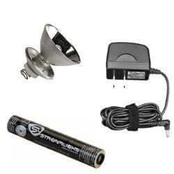 Lighting parts and accessories including a spotlight, charger, battery, and cable for enhanced illumination.