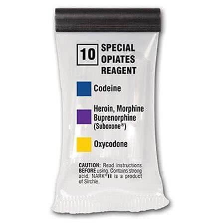 Special opiates reagent test kit for codeine, heroin, morphine, buprenorphine, and oxycodone detection.