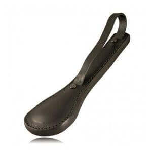Leather sap holster designed for secure storage of impact weapons, featuring durable stitching and a secure strap.