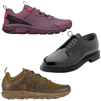 Diverse collection of shoes including athletic, dress, and casual styles for every occasion at WCUniforms.