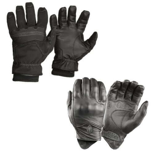 Black winter gloves featuring a textured grip and adjustable wrist design for warmth and durability.