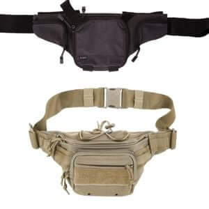 Two tactical fanny packs in black and tan, ideal for outdoor adventures and everyday use.