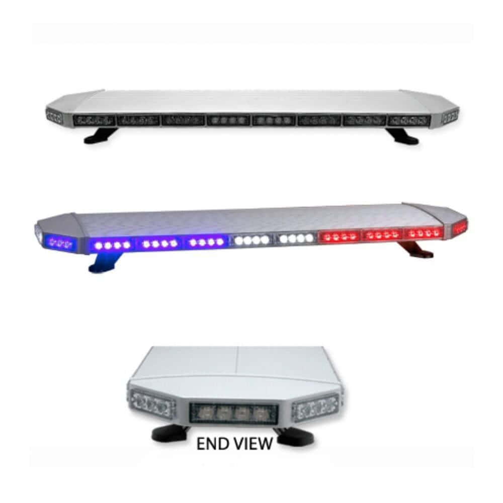 LED lightbars in various views showcasing multiple color options for emergency and safety lighting solutions.