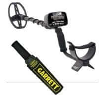 Metal detector and pinpointer from Garrett, perfect for treasure hunting and detecting buried valuables.
