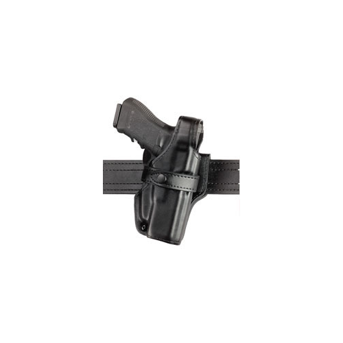 Safariland Model 070 SSIII Mid-Ride Level III Retention Duty Holster with firearm, featuring suede lining and secure thumb break.