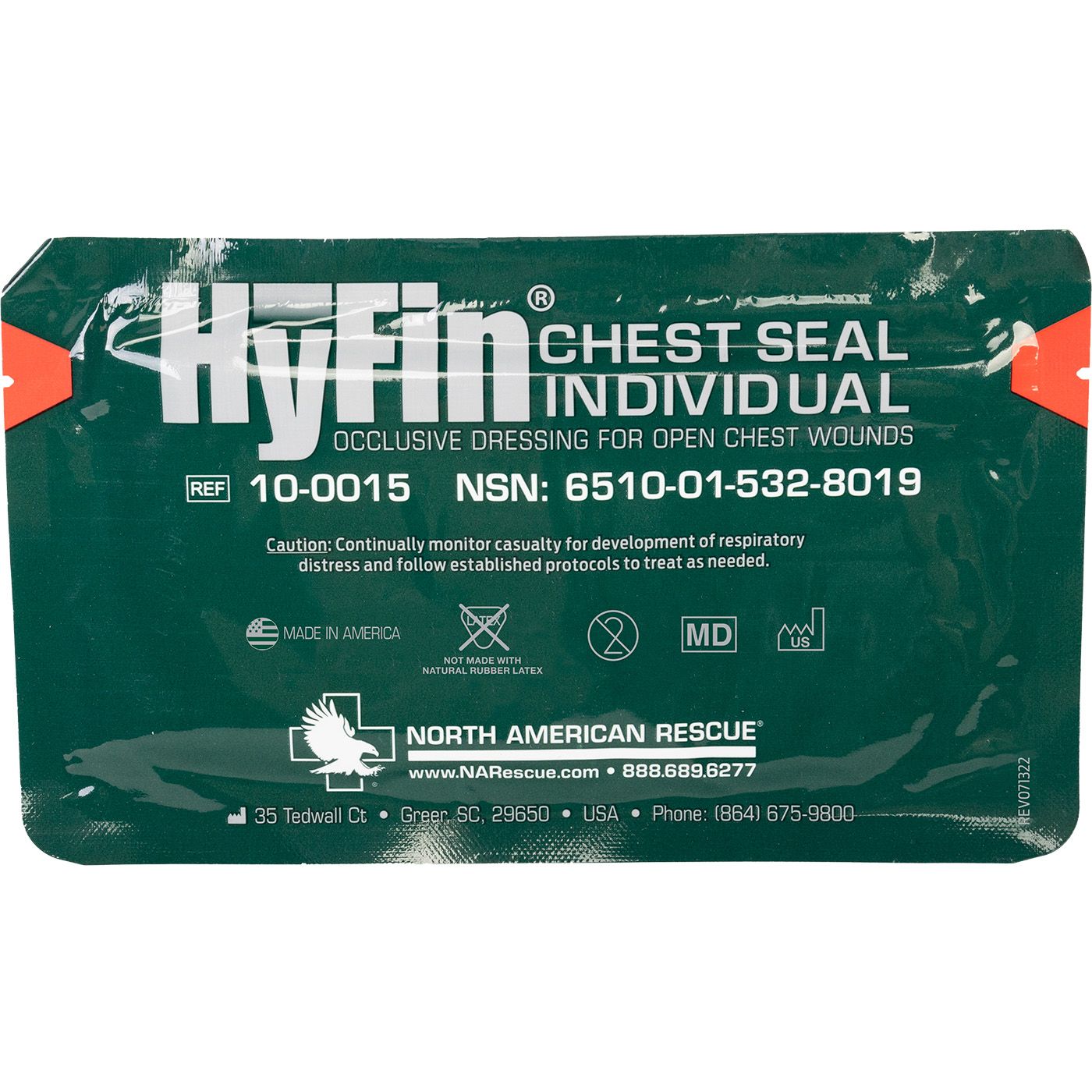 HyFin chest seal packaging with North American Rescue branding on a white background