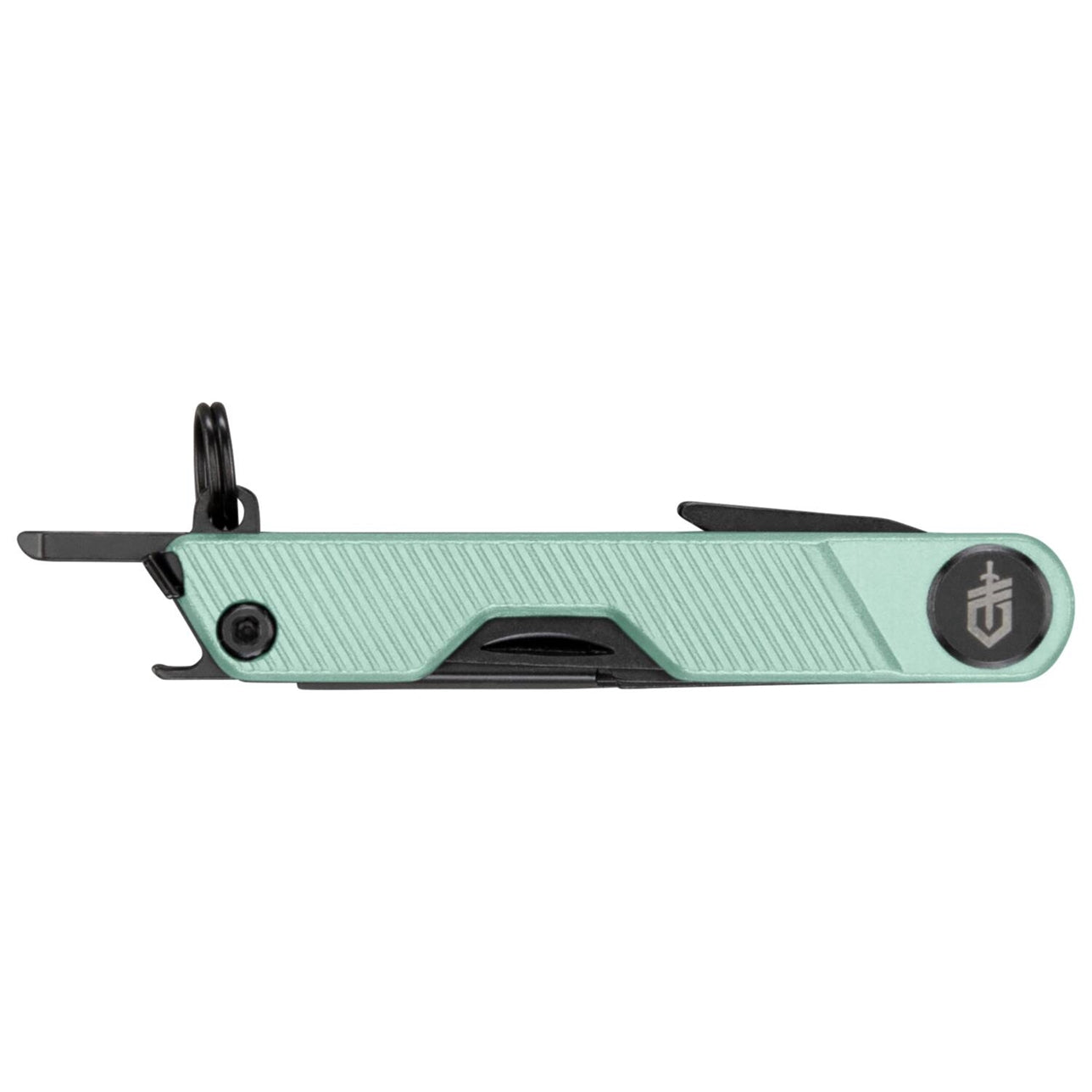 Green multi-tool with black accents on a white background