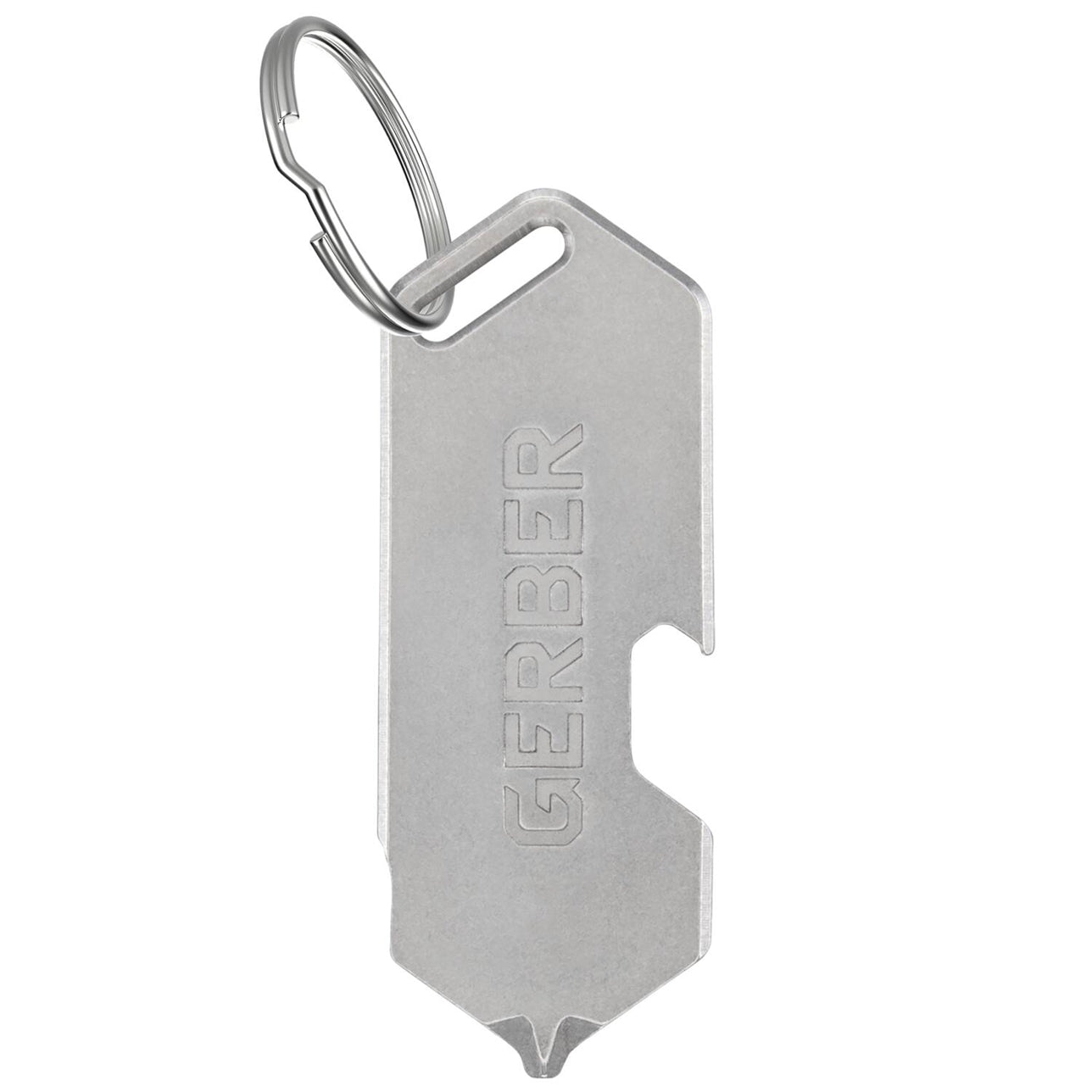 Metal keychain with a carabiner and 'GERBER' branding on a white background
