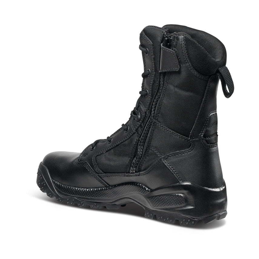 Black tactical boot on a white background