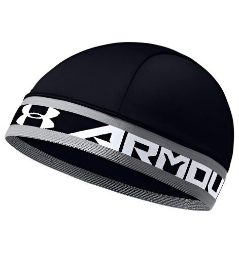 Under Armour Black/White Moisture Wicking Skull Wrap Cap, lightweight, 4-way stretch fabric for ultimate comfort and coolness.