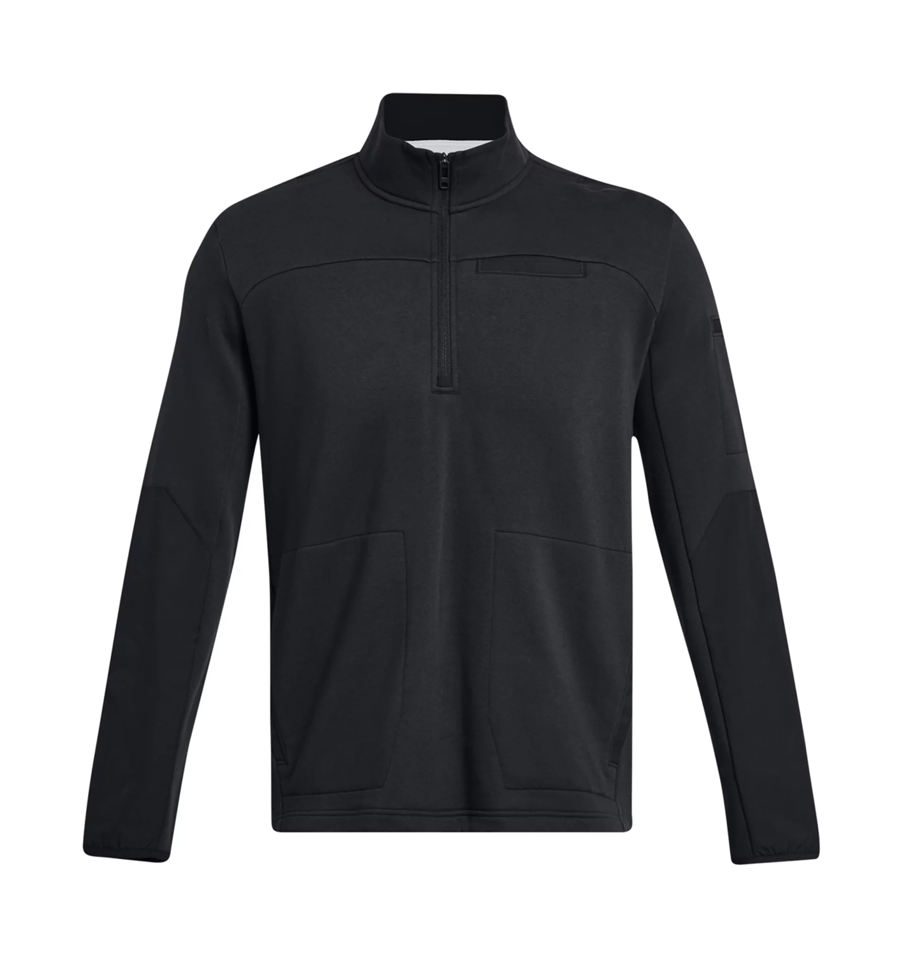 Under Armour UA Rival Fleece Tactical Job 1/4 Zip in black, featuring front zip closure and multiple pockets.