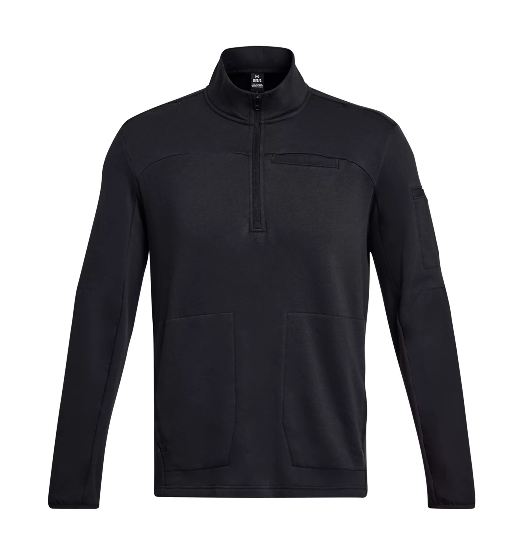 Under Armour UA Rival Fleece Tactical Job 1/4 Zip in black, featuring a chest pocket and open hand pockets.