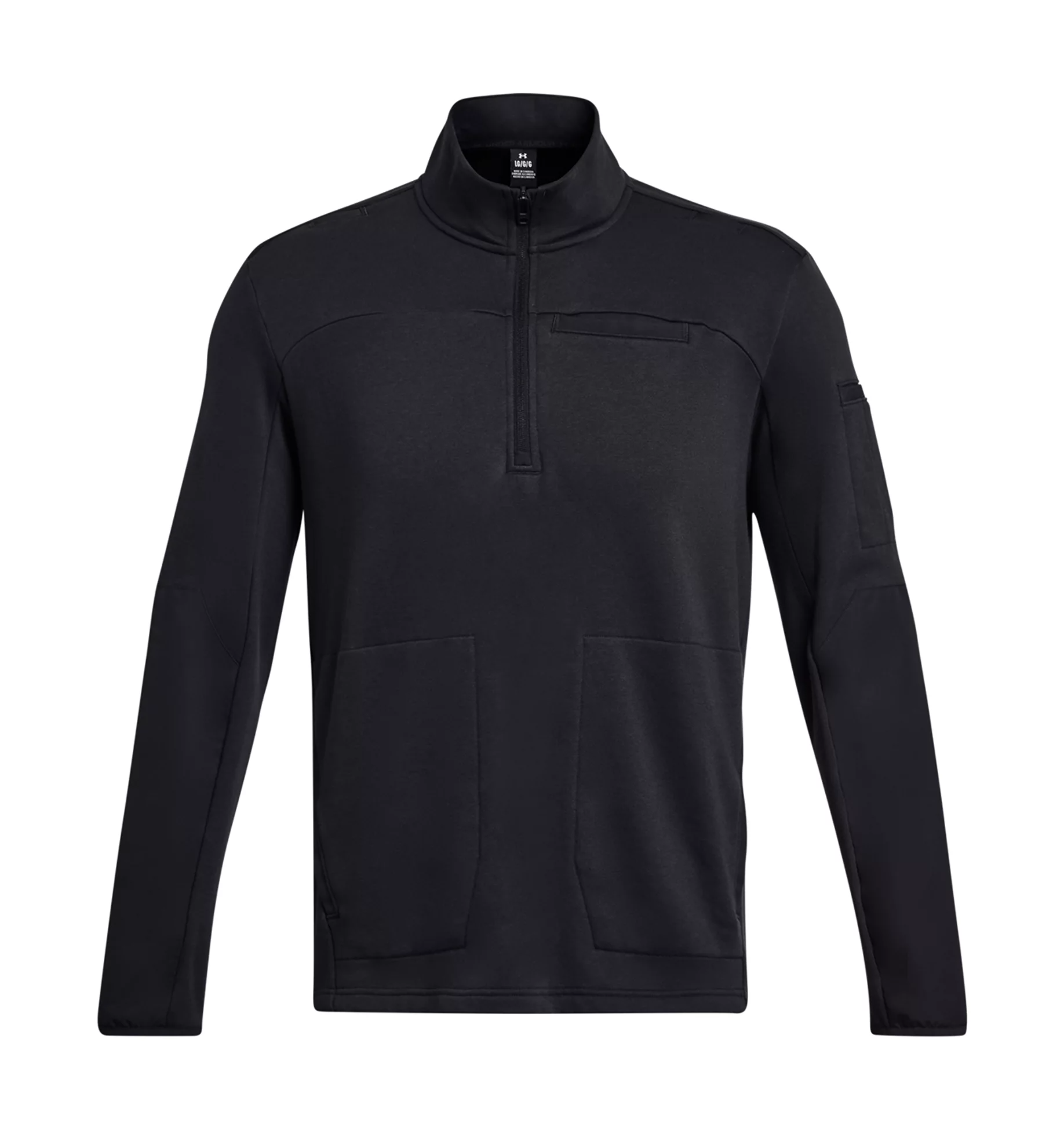 Under Armour UA Rival Fleece Tactical Job 1/4 Zip in black, featuring a front zip and multiple pockets for convenience.