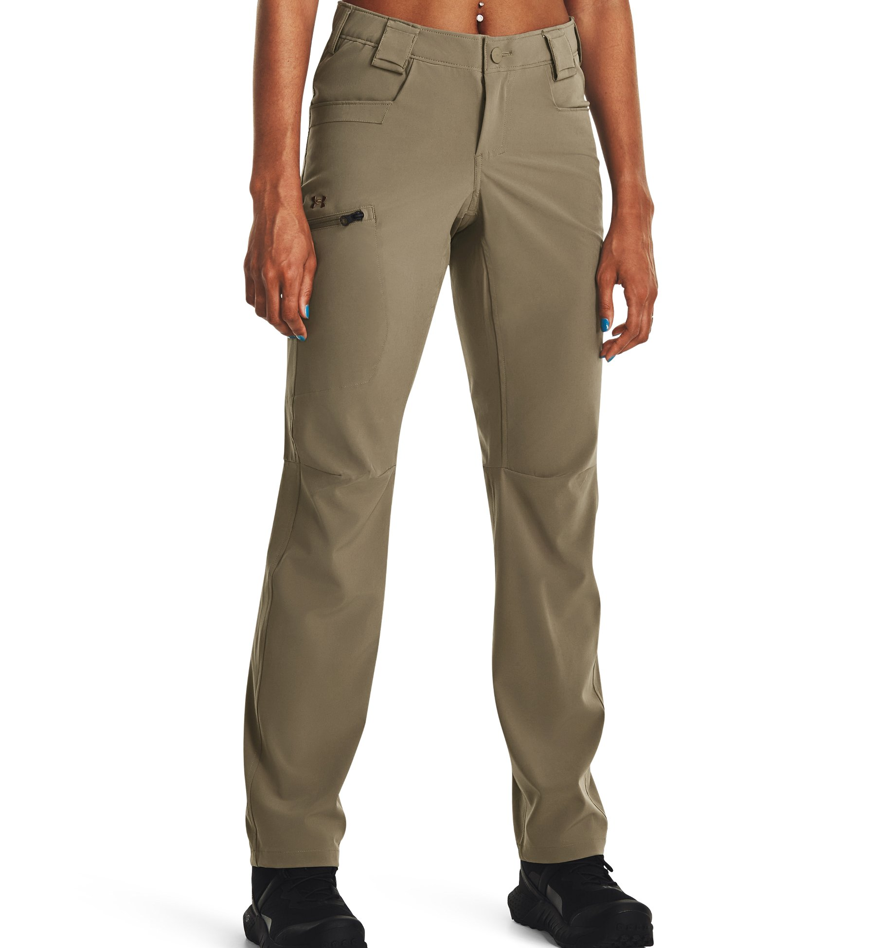 Under Armour Women's UA Defender Pants in tan, designed for comfort, durability, and quick-drying performance during activities.