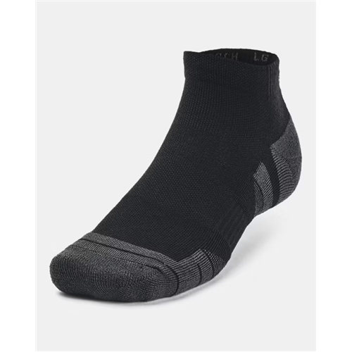Under Armour UA Performance Tech low cut sock in black with grey accents, designed for comfort and active lifestyles.