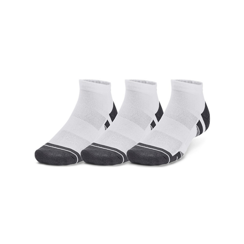 Under Armour UA Performance Tech Low Cut Socks 3-Pack in white and black, designed for comfort and performance during active use.