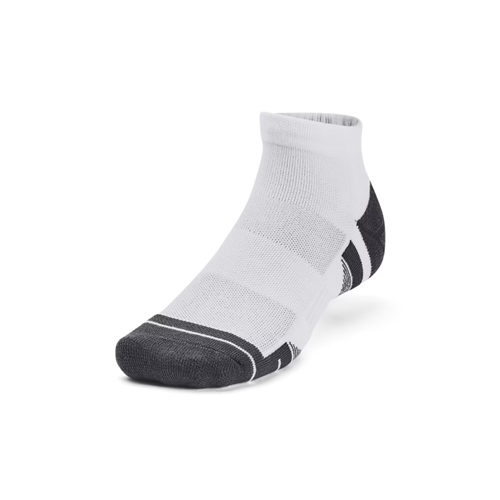 Under Armour Unisex UA Performance Tech Low Cut Sock in white and black, designed for comfort and optimal fit during activities.