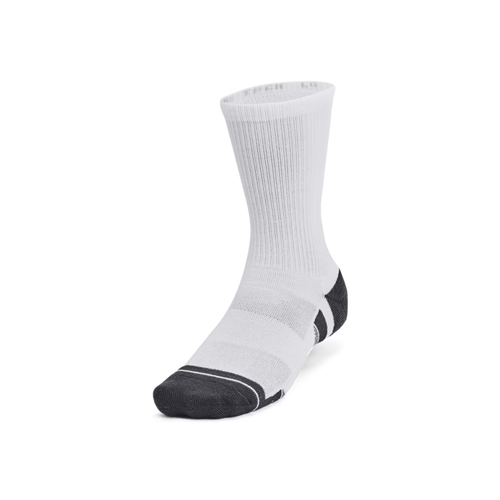 Under Armour unisex UA Performance Tech crew sock in white with black accents for optimal comfort and support.