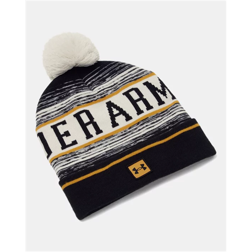 Under Armour Men's UA Halftime Pom Beanie with faux-fur pom, ribbed knit, warm and stylish for everyday wear.