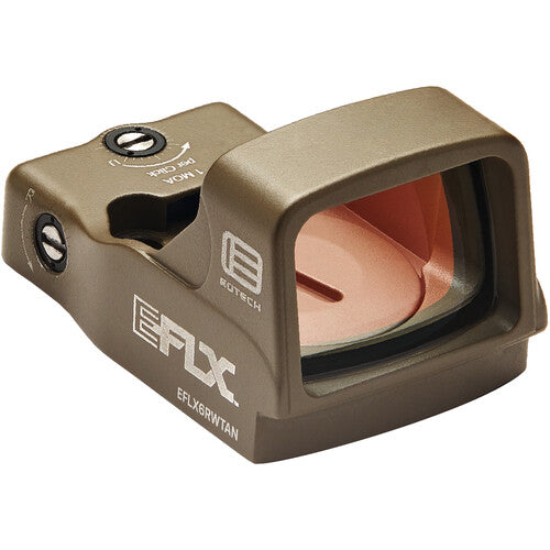 EOTech EFLX Mini Red Dot Sight in tan, featuring a clear viewing window and durable aluminum housing for precision shooting.