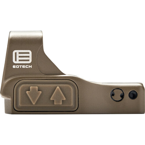 EOTech EFLX Mini Red Dot Sight in tan, featuring intuitive controls for precision shooting and durability.