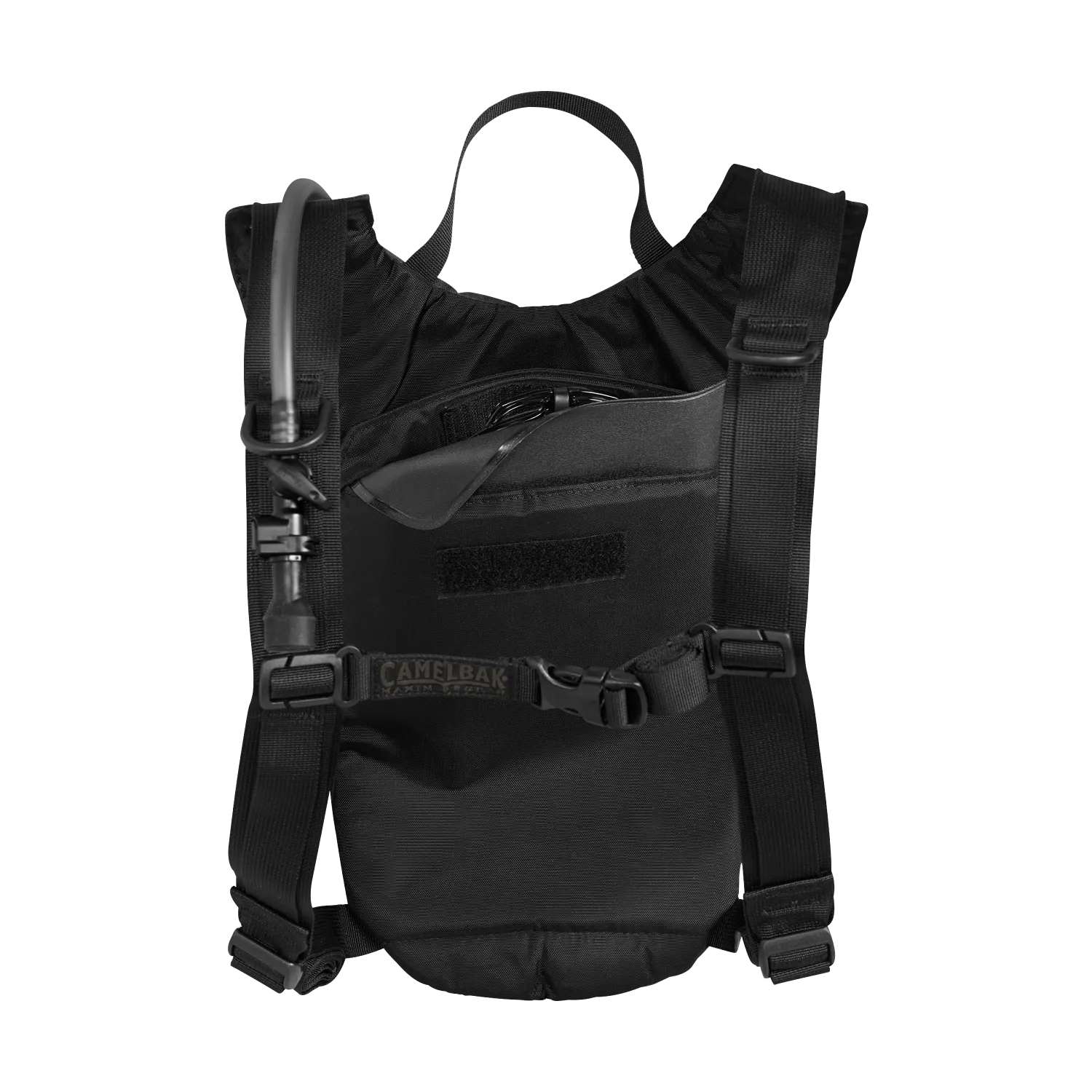 CamelBak HydroBak black hydration pack rear harness with reservoir access flap and sternum strap