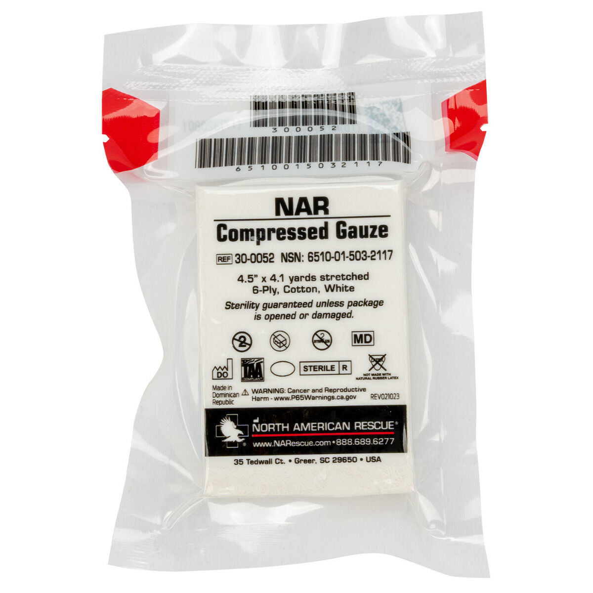 North American Rescue Compressed Gauze 30-0052 compact sterile medical bandage in vacuum-sealed packaging