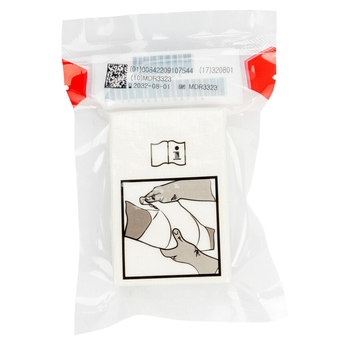 Back of package - North American Rescue Compressed Gauze 30-0052 compact sterile medical bandage in vacuum-sealed packaging