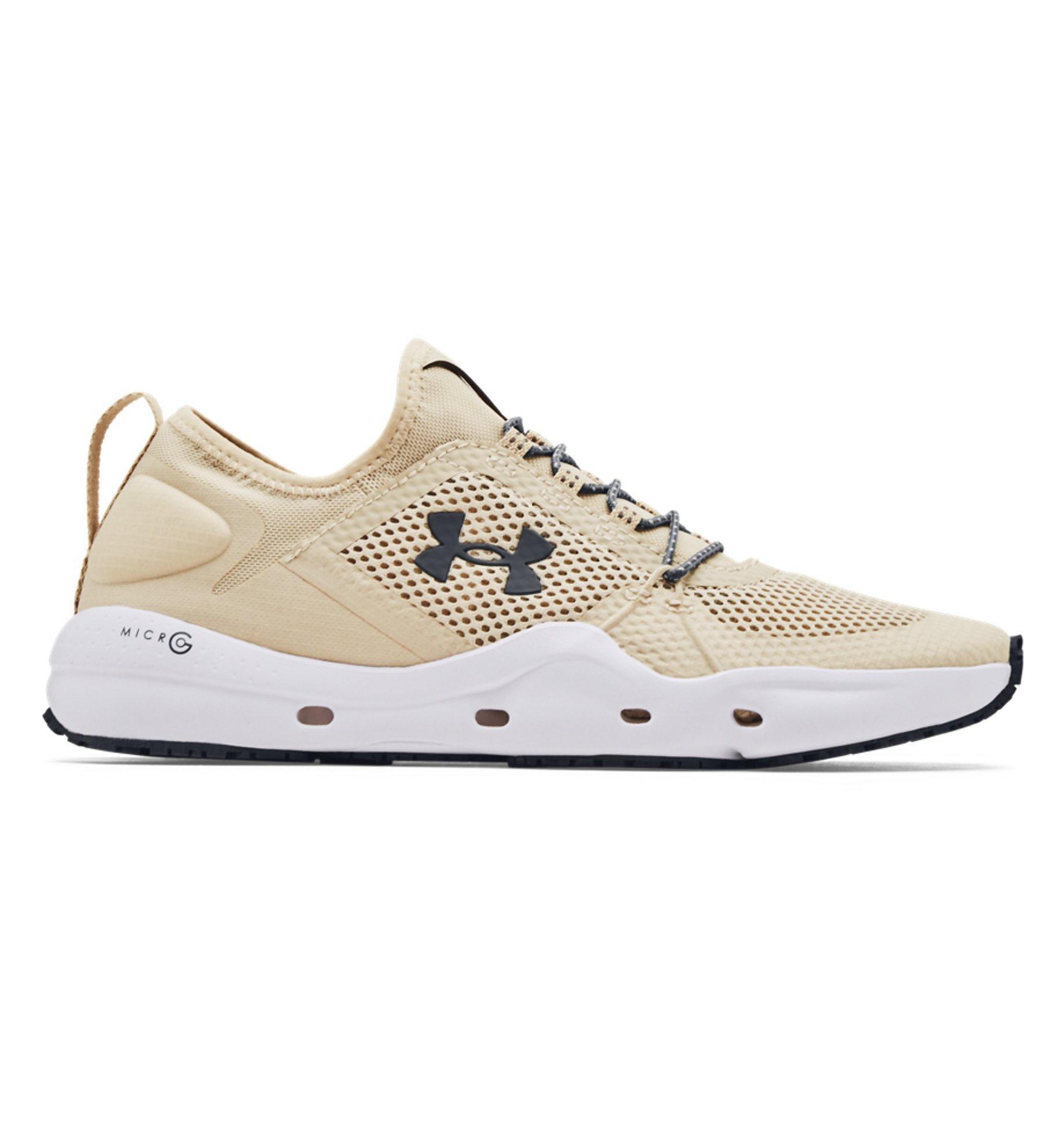 Under Armour UA Micro G Kilchis Fishing Shoes in beige, featuring breathable upper and slip-resistant outsole for water activities.