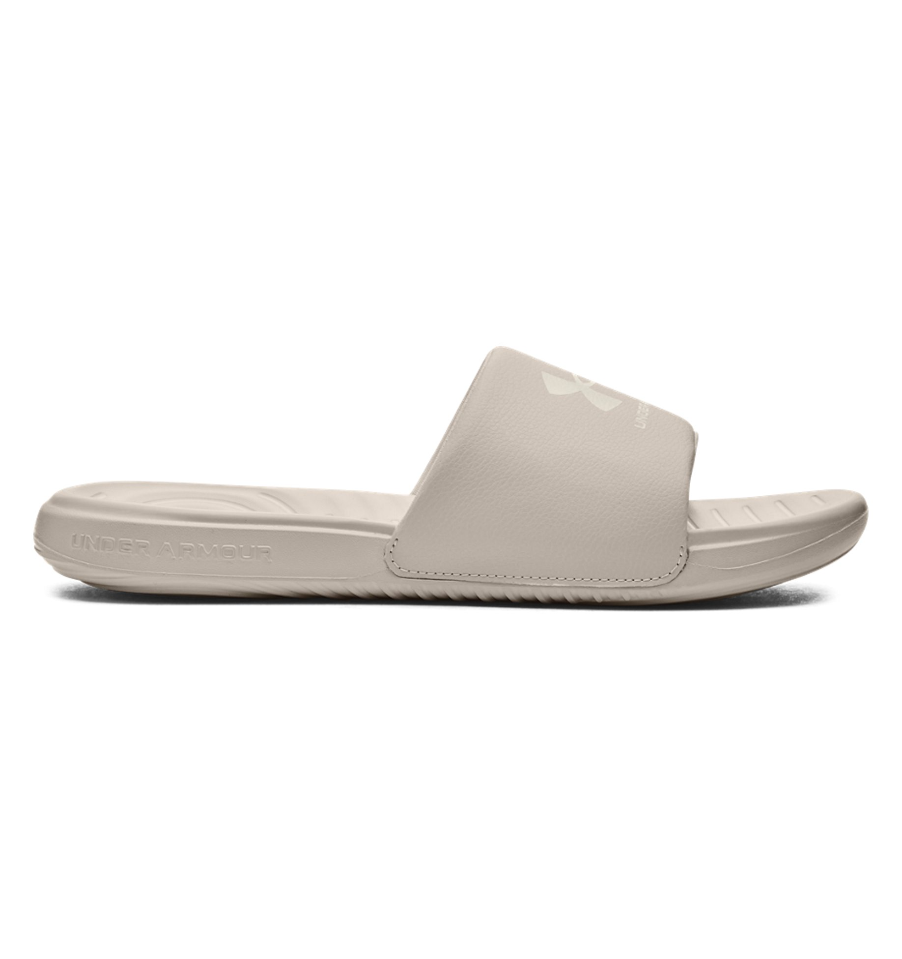 Under Armour UA Ansa Fixed Slides in neutral color, featuring a comfortable fixed strap and durable EVA outsole.