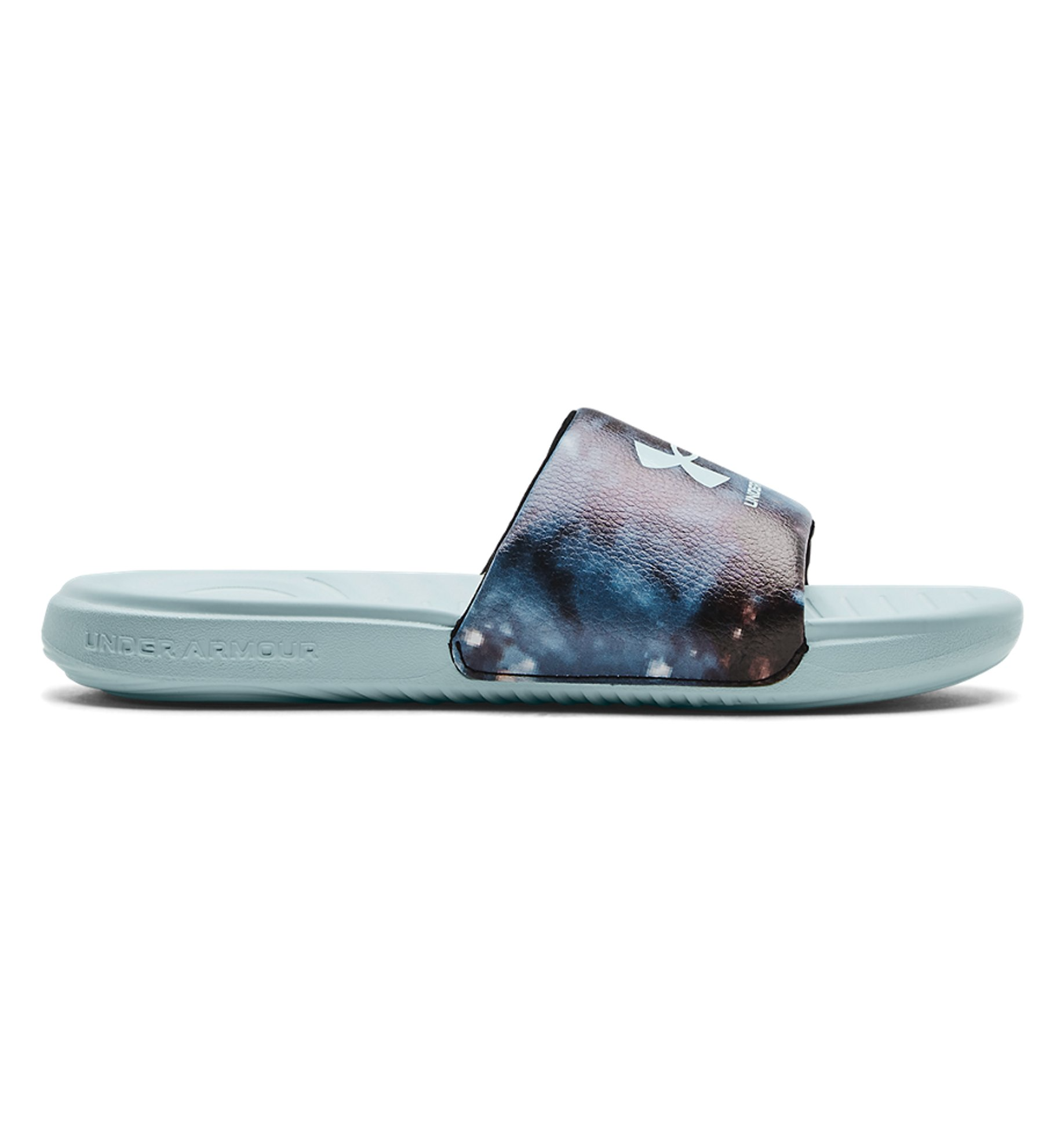 Under Armour Women's UA Ansa Graphic Slides in blue with stylish strap for comfort and durability, ideal for casual wear.