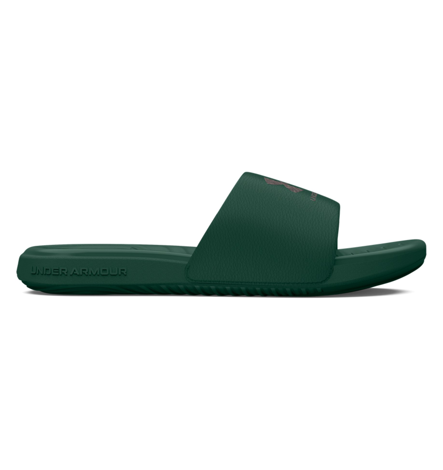 Under Armour Women's UA Ansa Graphic Slides 3024437 in green, featuring a comfortable fixed strap and cushioned footbed.