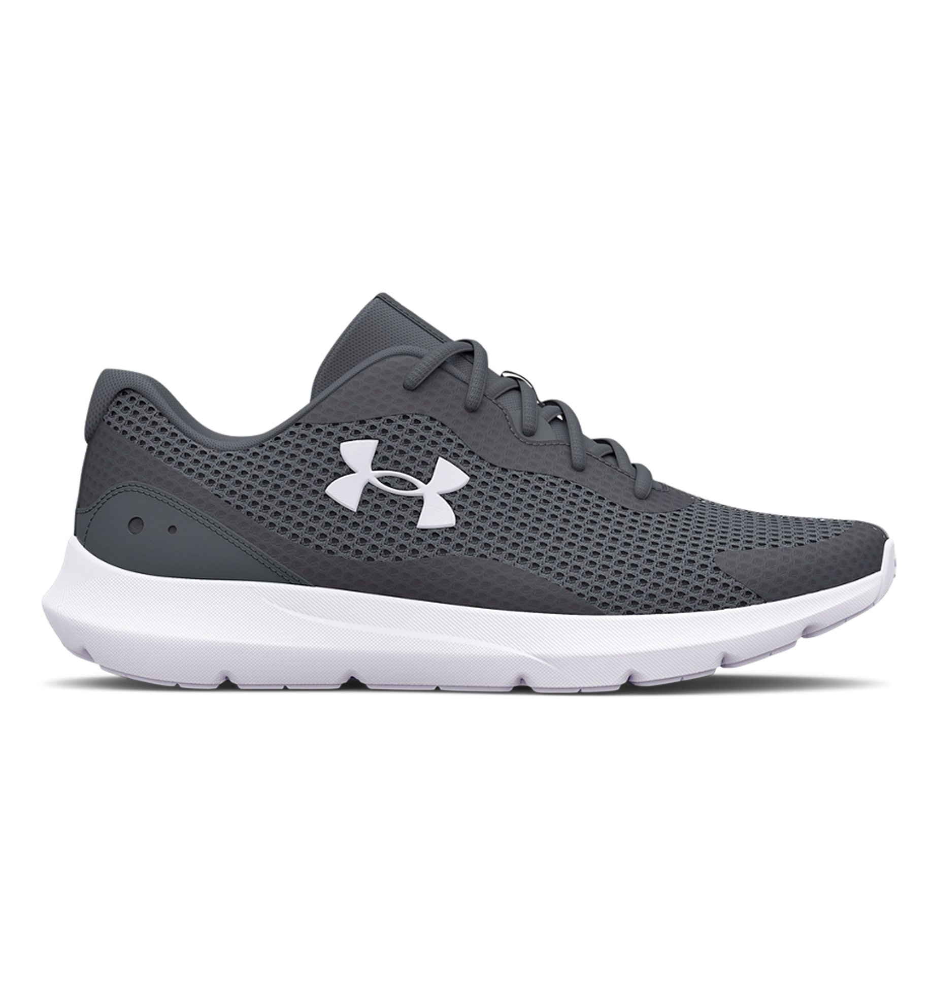 Under Armour UA Surge 3 Running Shoes in gray, featuring lightweight mesh upper and enhanced cushioning for comfort.