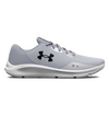 Under Armour Women's UA Charged Pursuit 3 Running Shoes in light gray, featuring breathable mesh and Charged Cushioning.