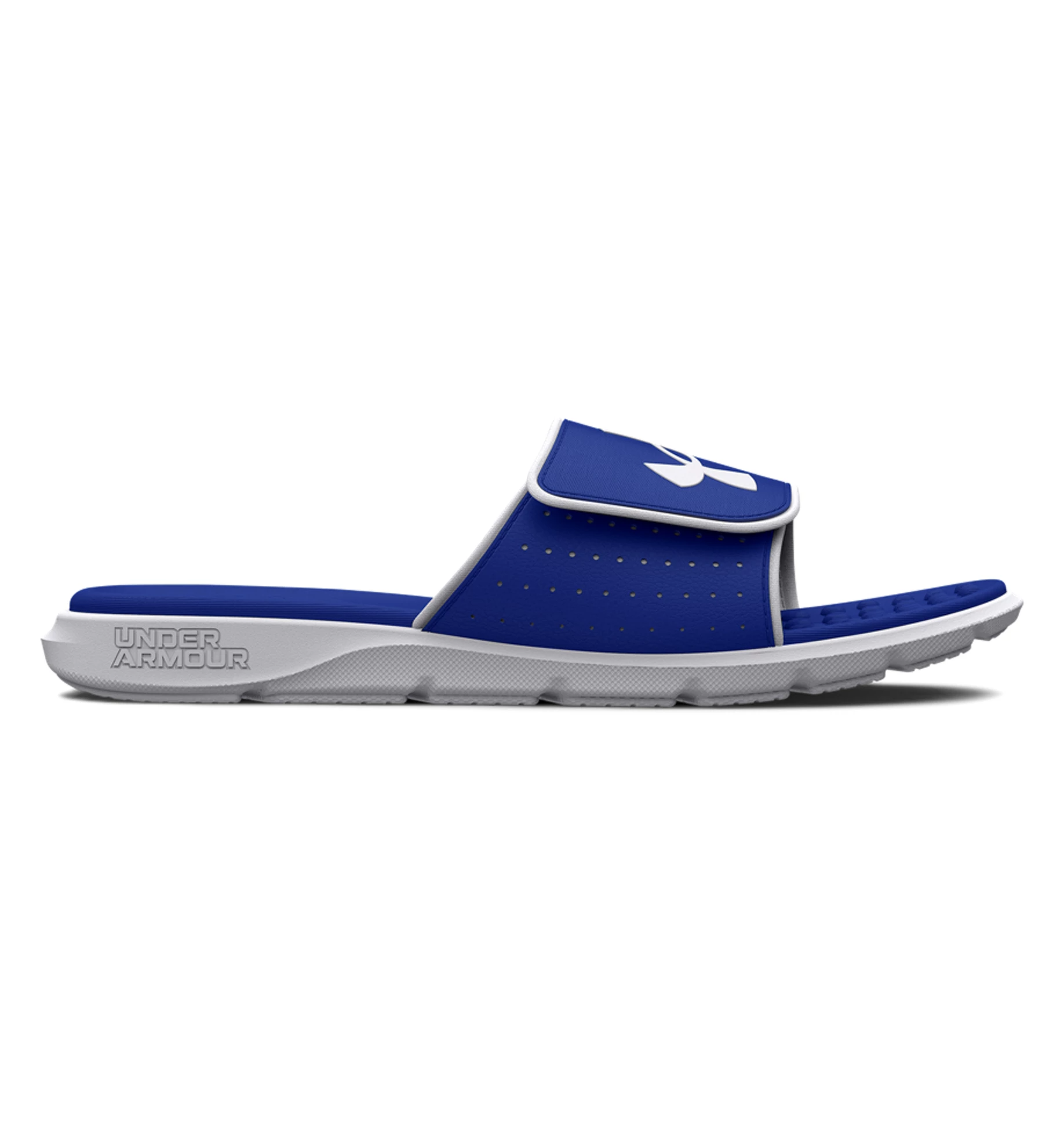 Under Armour UA Ignite Pro Slides in blue with adjustable strap and breathable design for ultimate comfort.