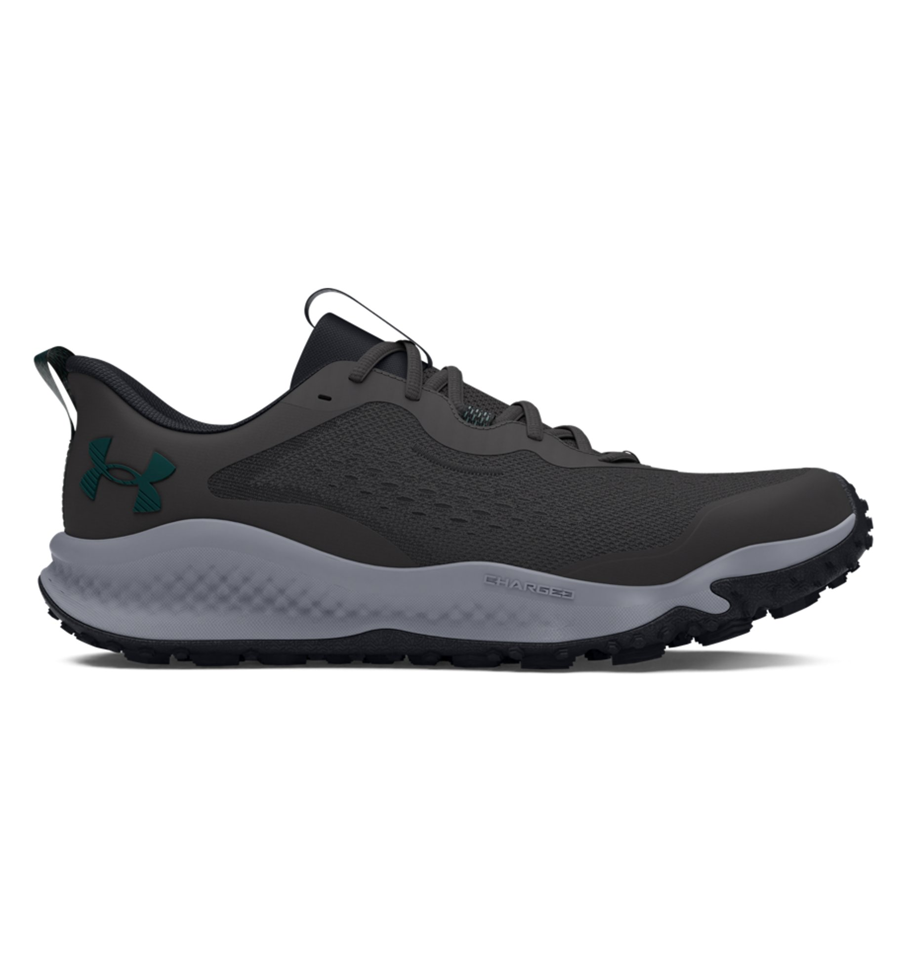 Under Armour Men's UA Charged Maven Trail Running Shoes in black with grippy sole and breathable upper for trail performance.