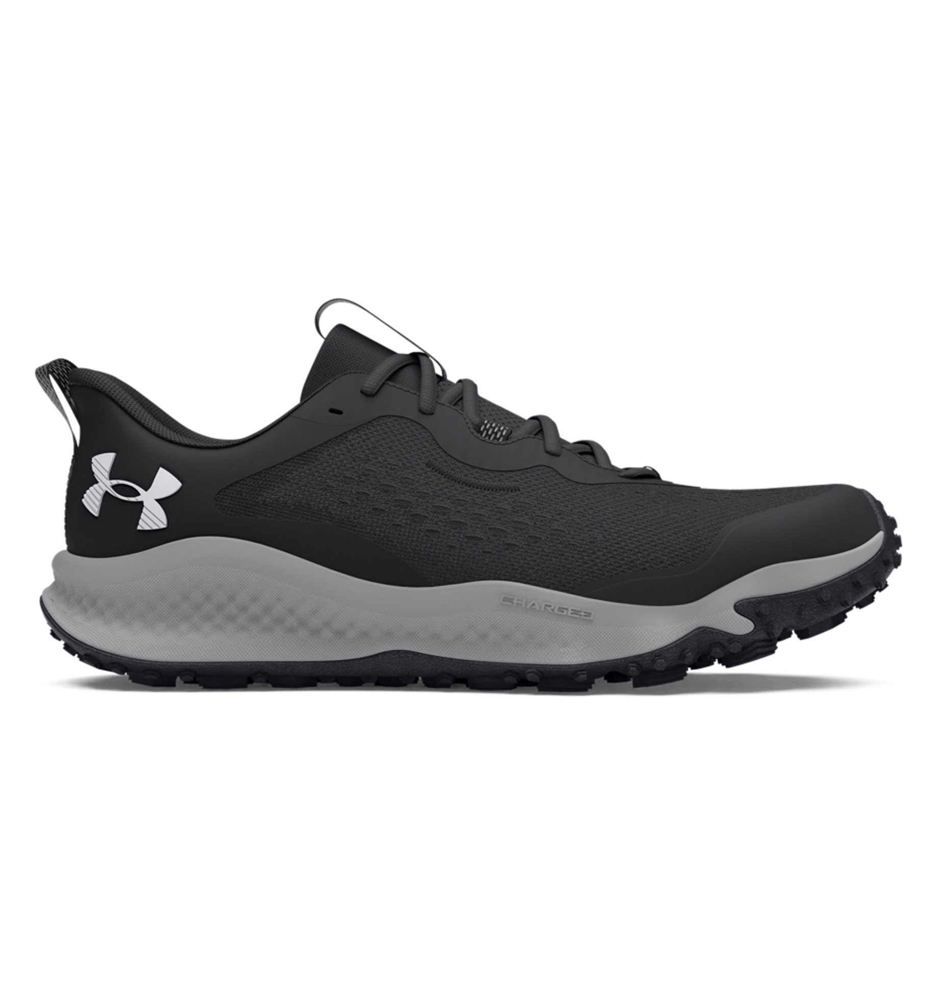 Under Armour Women's UA Charged Maven Trail Running Shoes in black, designed for comfort, durability, and traction on trails.