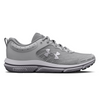 Under Armour UA Charged Assert 10 running shoes in gray, featuring breathable mesh and durable synthetic overlays.