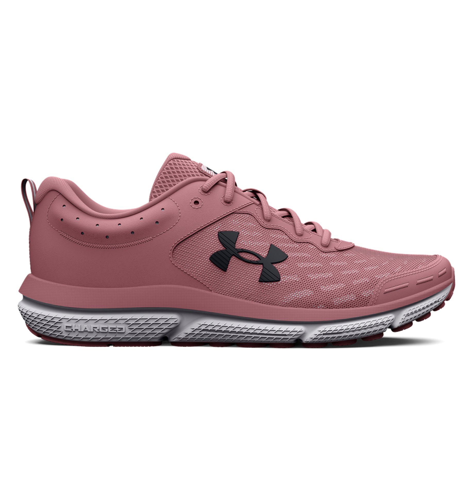 Under Armour Women's UA Charged Assert 10 Running Shoes in pink, featuring breathable mesh and Charged Cushioning for comfort.