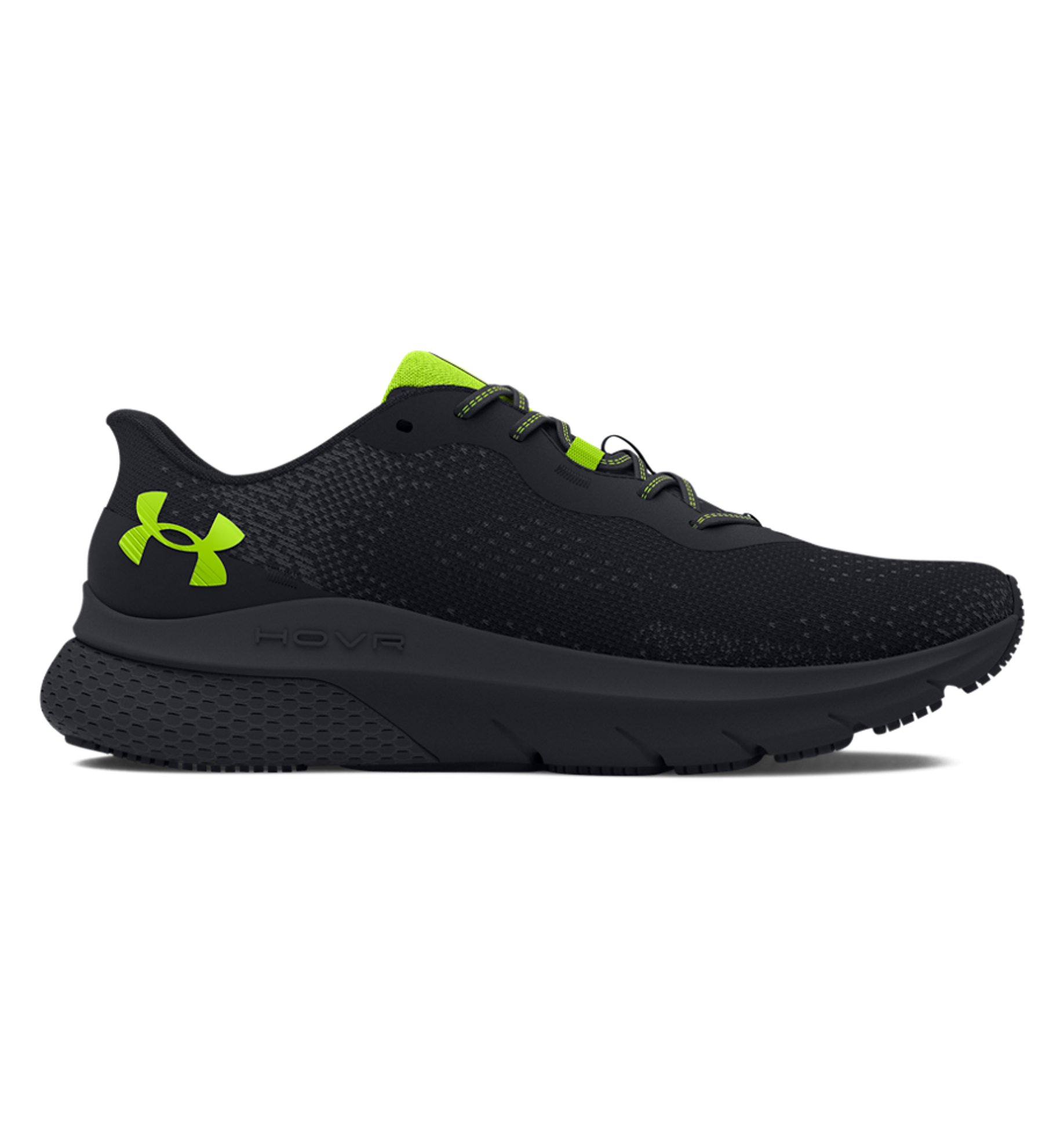 Under Armour Men's UA HOVR Turbulence 2 Running Shoes in black and neon green, designed for comfort and performance.