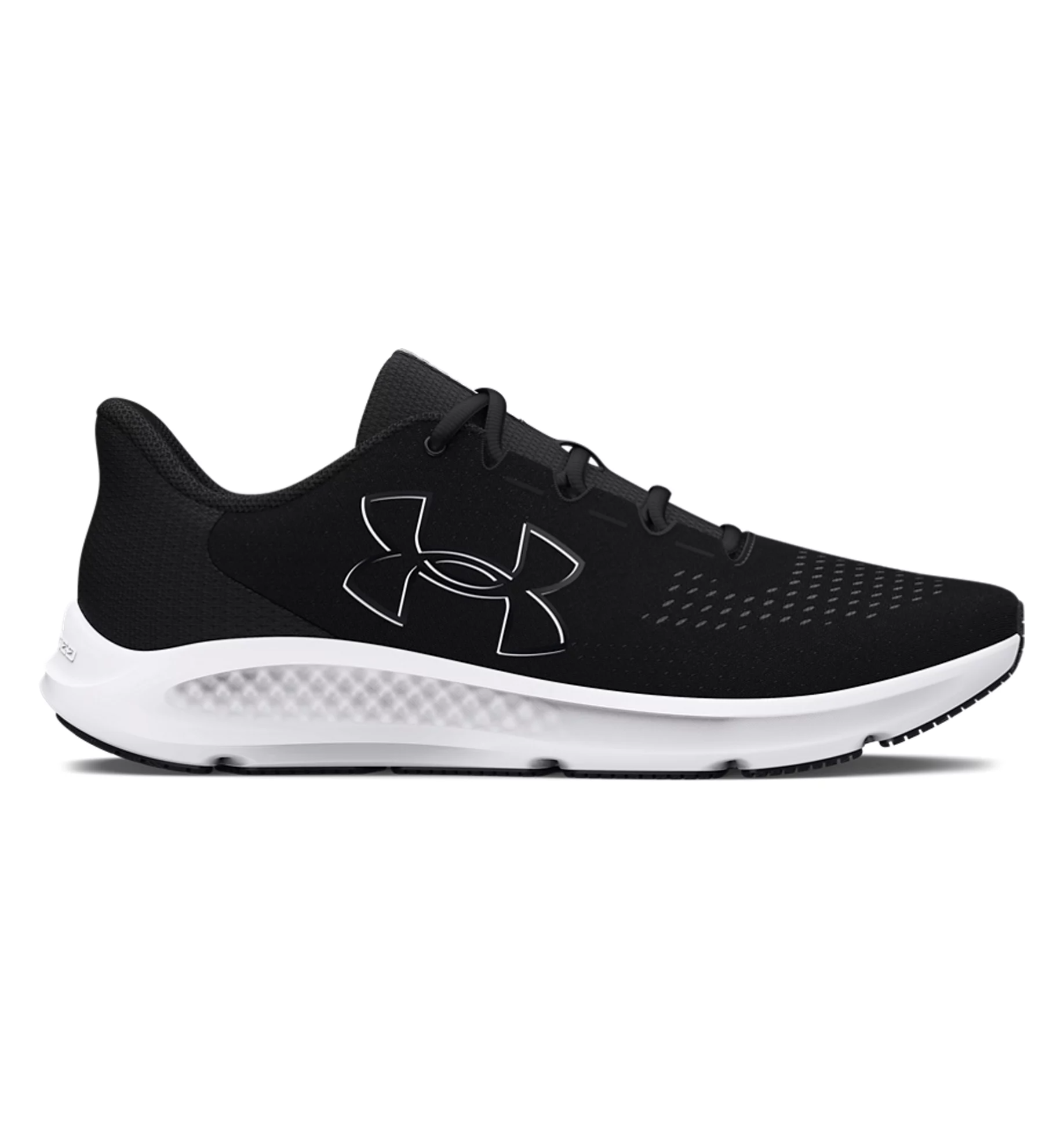 Under Armour Women's UA Charged Pursuit 3 black running shoes with breathable mesh and soft foam padding for comfort.