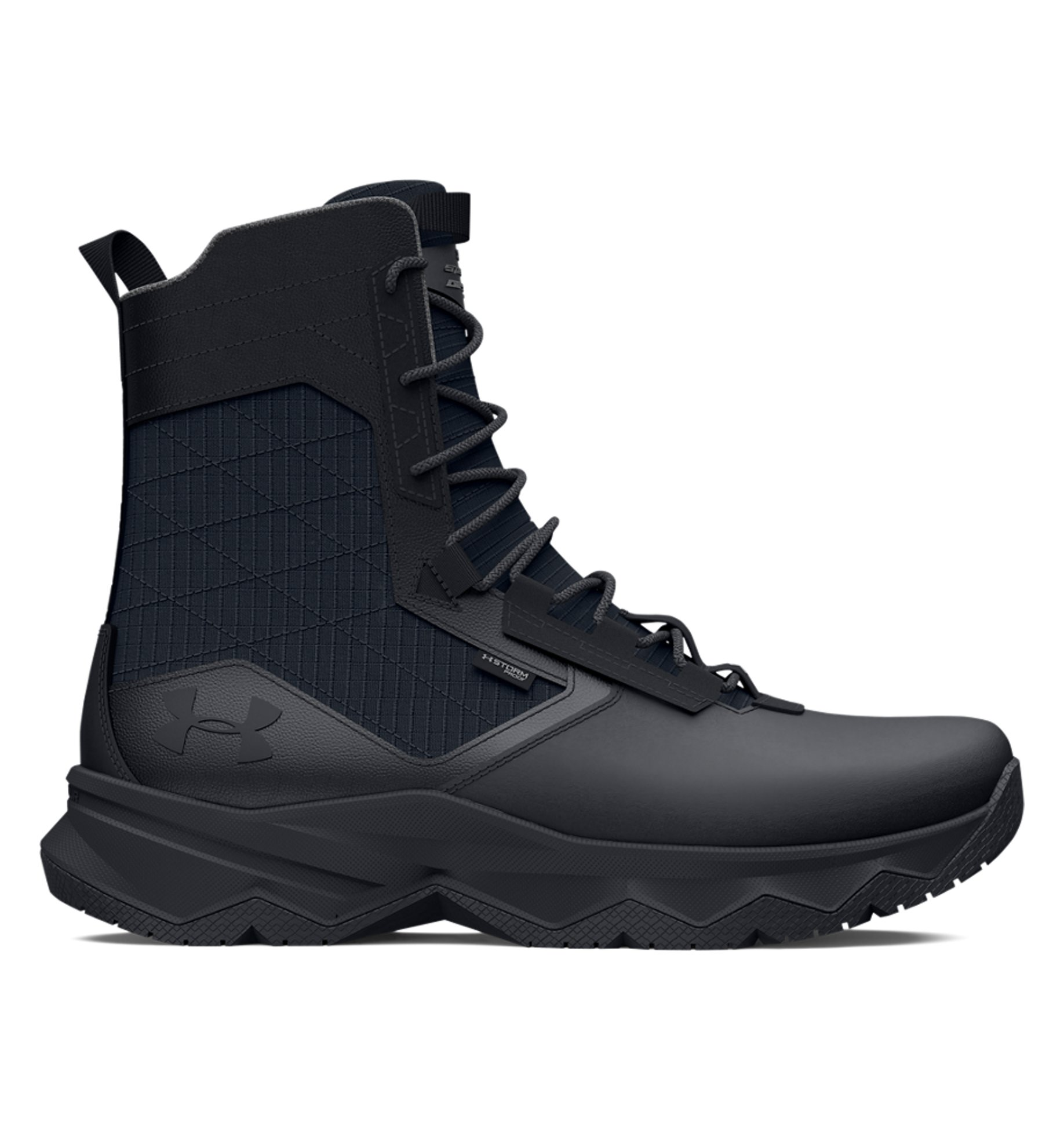 Under Armour Men's UA Stellar G2 Waterproof Zip Tactical Boots in black, featuring a slip-resistant outsole and breathable design.
